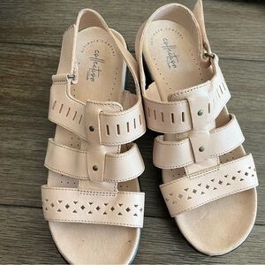 Beige cream three strap clarks sandal